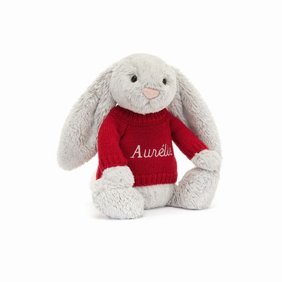 Jellycat Bashful Silver Konijn with Red Jumper | QE9205483